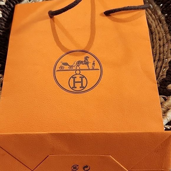 Hermes Authentic Designer Orange Shopping Small Gift Bag 9 X 6 - Picture 5 of 7